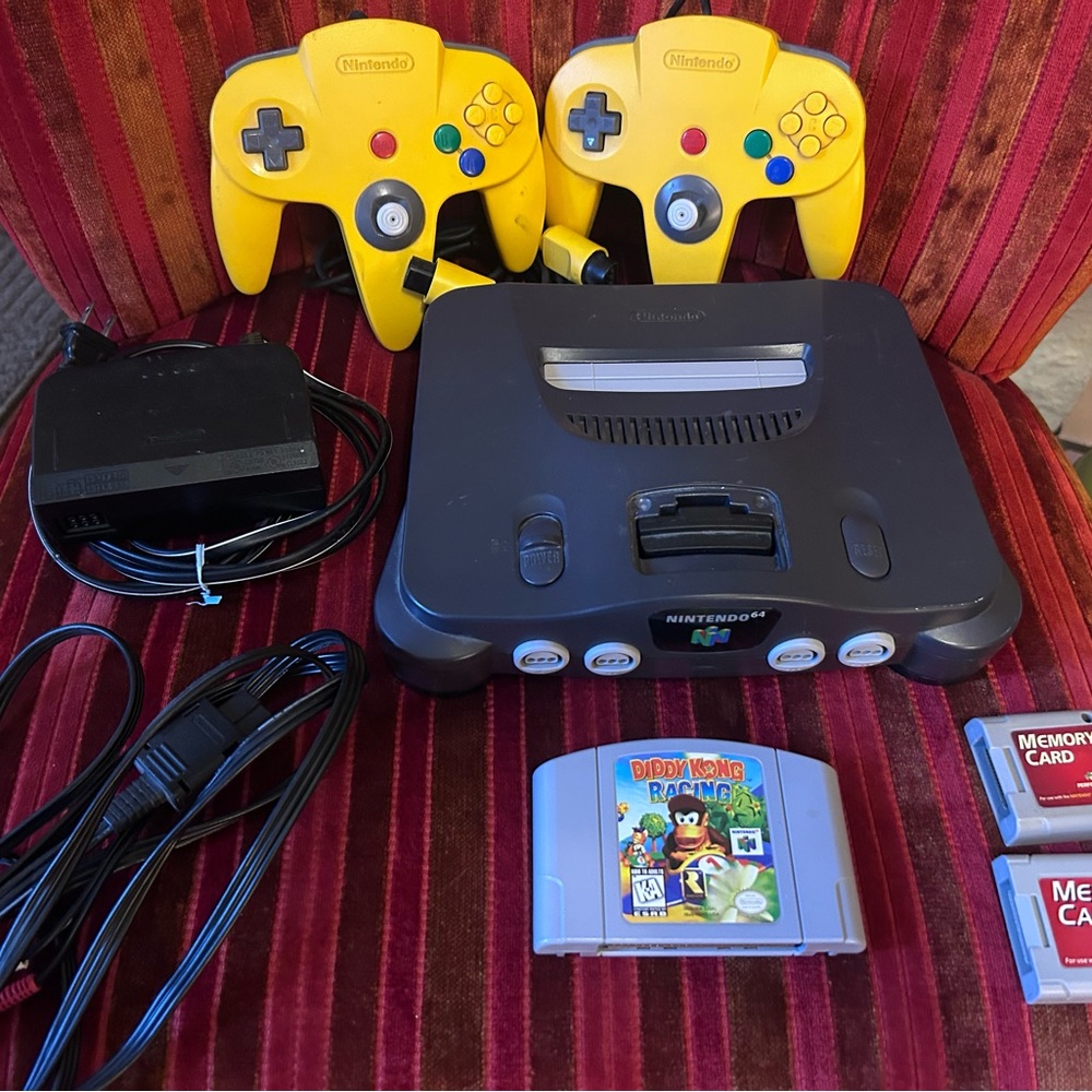 Classic Nintendo N64 (1996) Console with Yellow Controllers